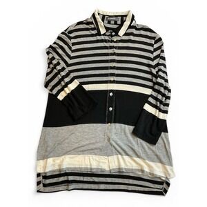 ALEMBIKA Viscose Button Front Shirt Womens Medium Stripes Artsy Lagen Longline